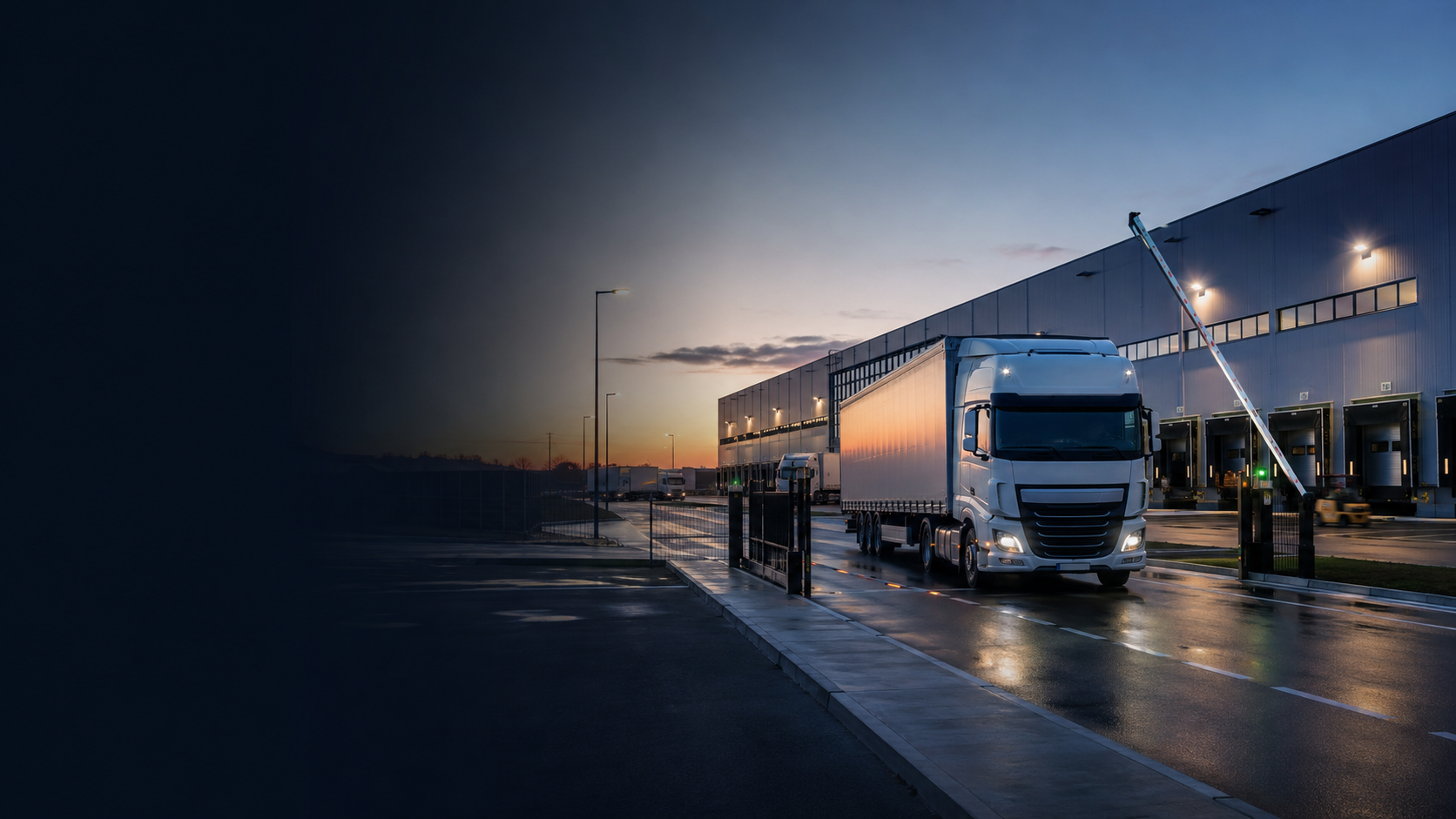 A truck arriving at a modern distribution centre